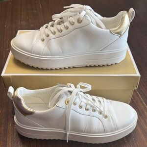 Michael Kors Emmett, lace up leather sneakers 8M optic white gold accent